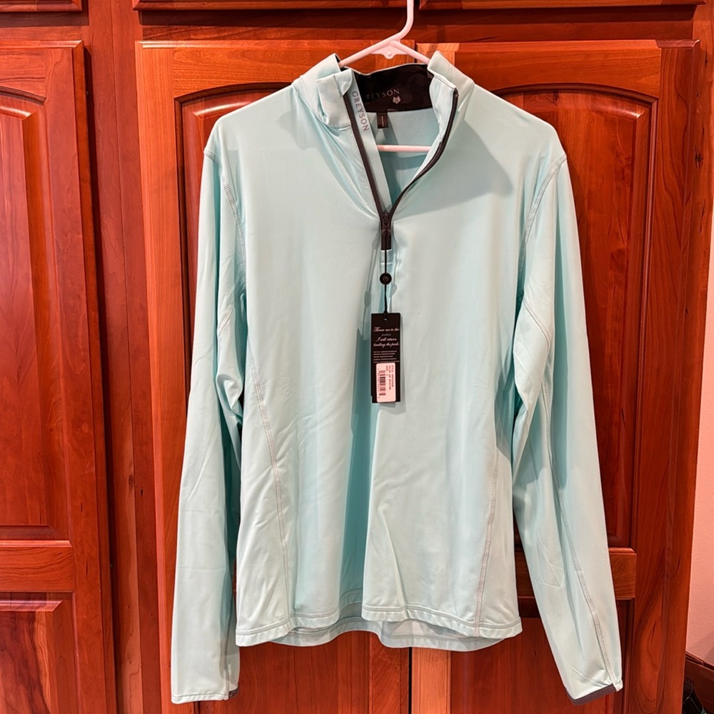 Light blue, teal Greyson Tate quarter Zip. Mens small NWT.